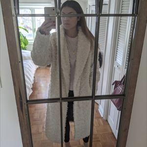 Cream Borg Teddy Curly Shawl Collar Coat